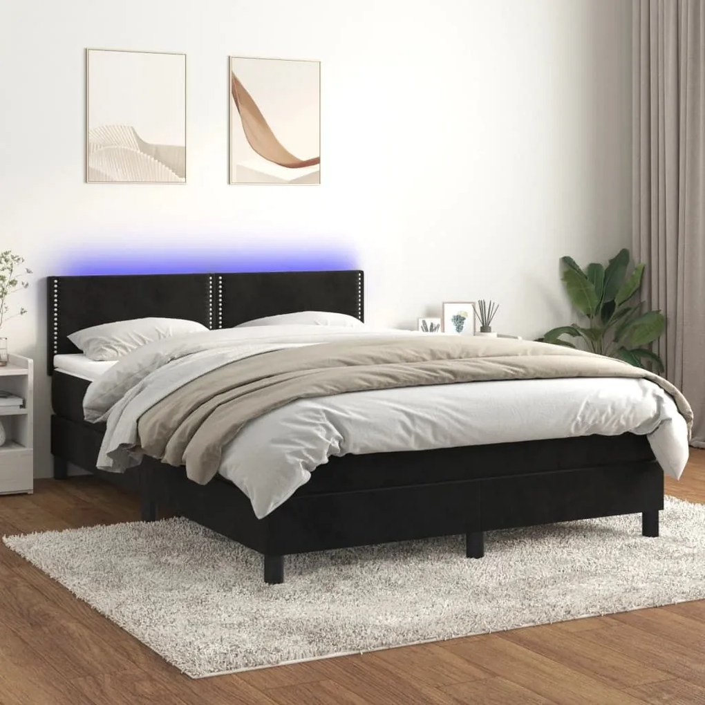 ΚΡΕΒΑΤΙ BOXSPRING ΜΕ ΣΤΡΩΜΑ &amp; LED ΜΑΥΡΟ 140X190 ΕΚ. ΒΕΛΟΥΔΙΝΟ 3134341