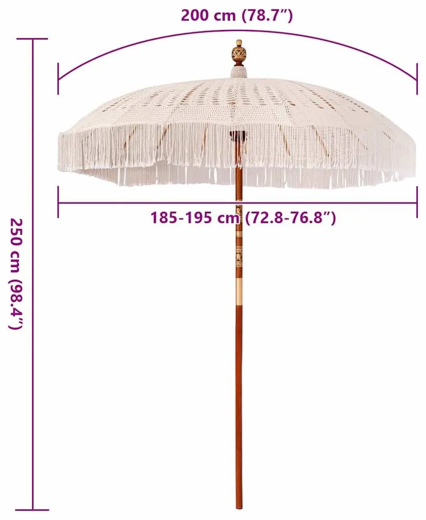 vidaXL Ομπρέλα ηλίου Κρεμ (185-195) x 250 εκ Βαμβάκι και συμπαγές ξύλο