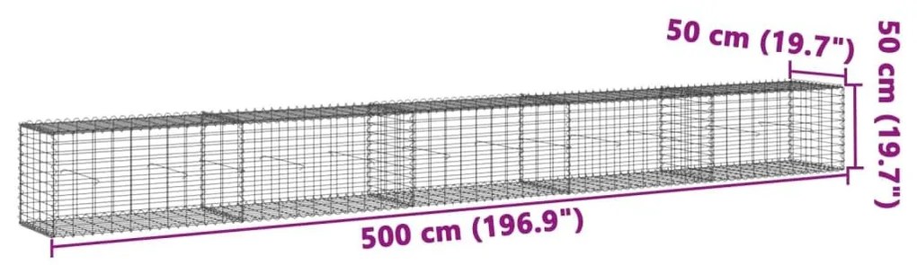 Συρματοκιβώτιο με Κάλυμμα 500x50x50 εκ. από Γαλβανισμένο Χάλυβα - Ασήμι