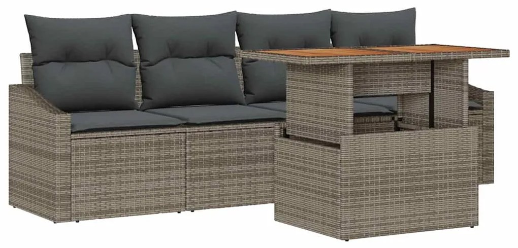 vidaXL Σετ Καναπέ Κήπου με αποθήκευση 5 pcs Γκρι Πολυ ράταν