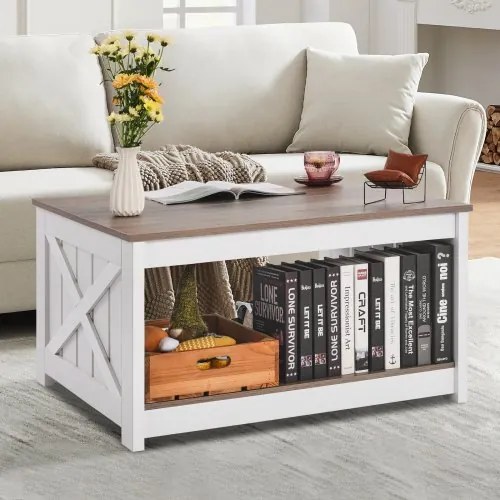 VEVOR 31.5&quot; Farmhouse Coffee Table Square Table with Open Storage Compartment