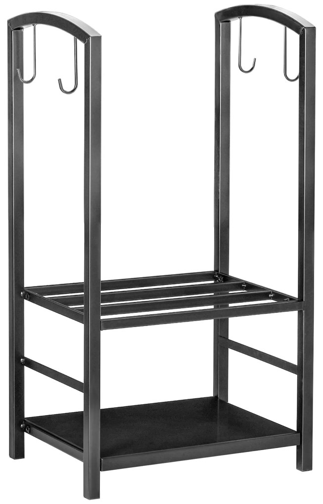 Outsunny Σταντ για Ξύλα Τζακιού, Ράφι Ξύλων, 2 Επίπεδα, Εργαλεία Τζακιού, έως 100 kg, Ατσάλι, Μαύρο, 40 x 30 x 74,5 cm