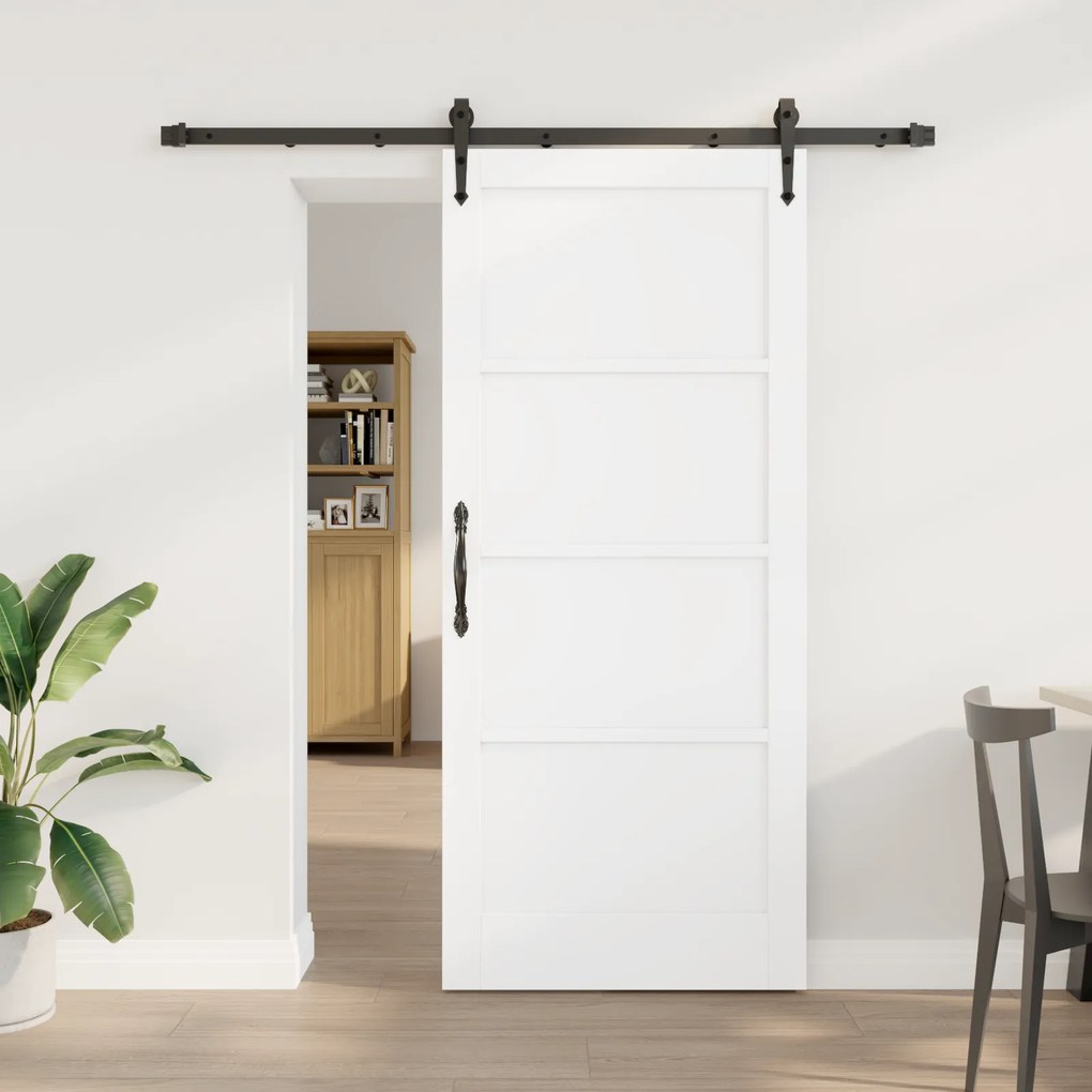 vidaXL Συρόμενη Πόρτα με Σετ Εξαρτημάτων Λευκή 78x202 εκ. Συμπαγές Ξύλο Πεύκου