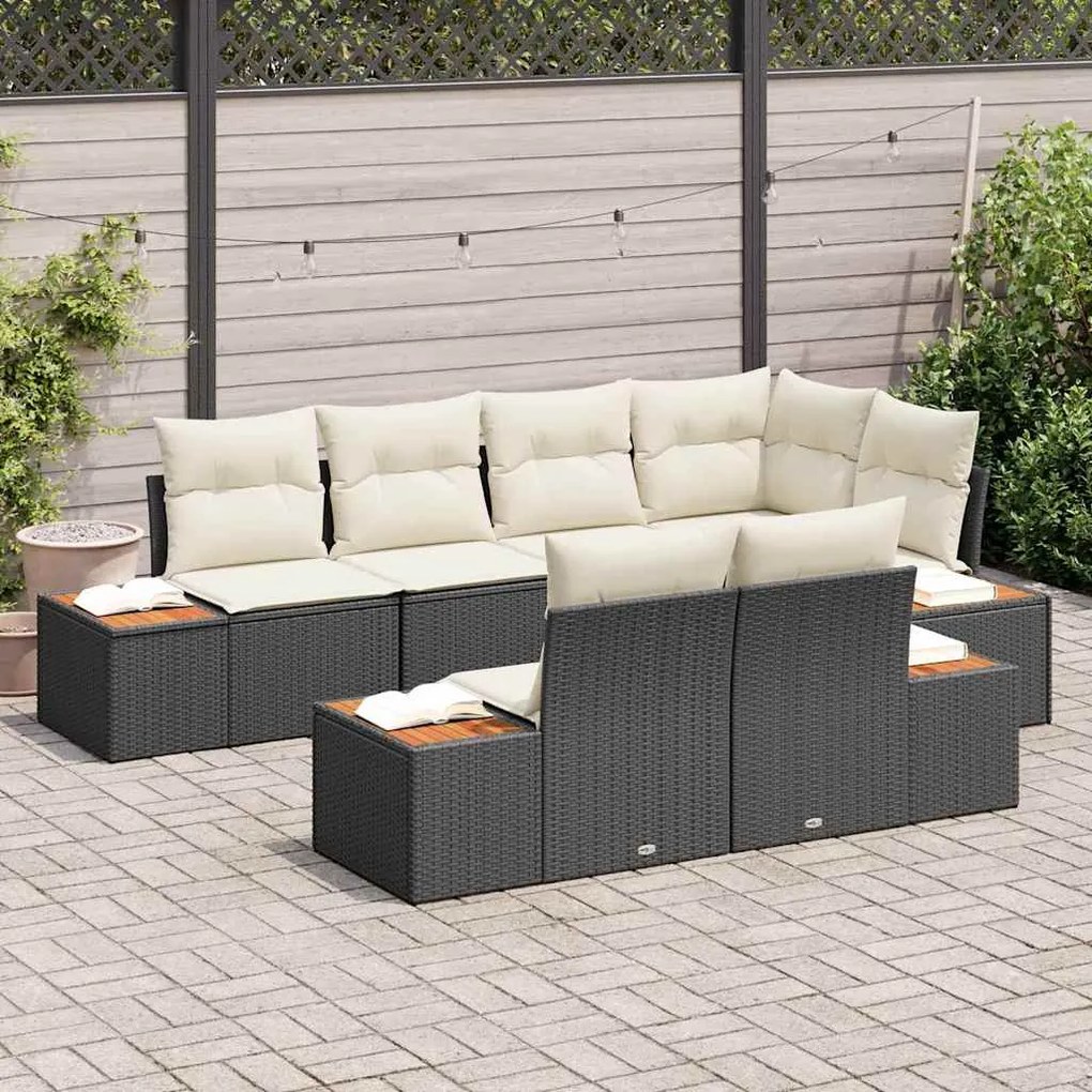 vidaXL Σετ Καναπέ Κήπου με μαξιλάρι 7 pcs Μαύρο Πολυ ράταν