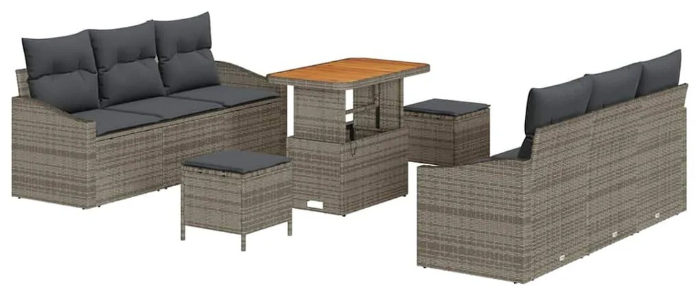 vidaXL Σετ Καναπέ Κήπου με μαξιλάρι 9 pcs Γκρι 90 x 55 x 71 cm