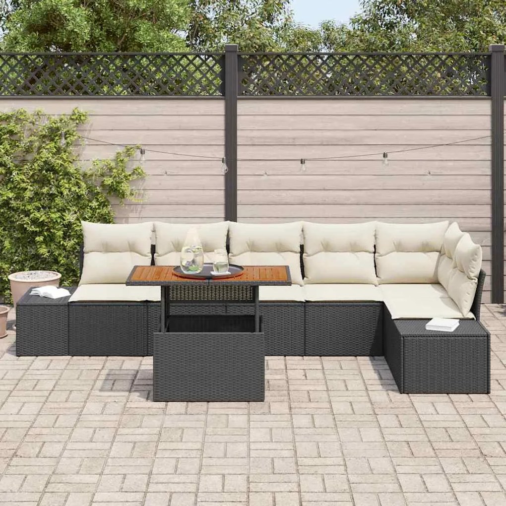 vidaXL Σέτ φαγητού για κήπο 7 pcs Μαύρο, Κρέμα 100 x 55 x 73 εκ