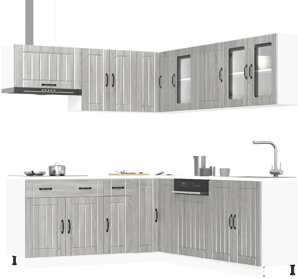 vidaXL Σετ Ντουλάπια Κουζίνας 11 τεμ. Lucca Γκρι Sonoma Επεξ. Ξύλο