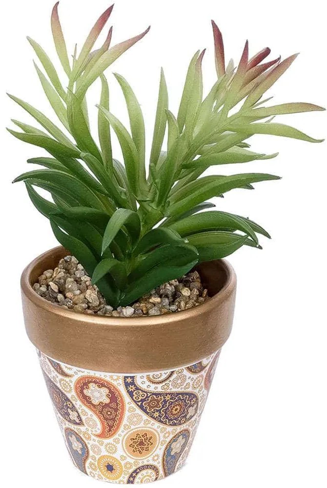 Τεχνητό Φυτό Σε Κασπώ Succulent Crassula 21046 Φ12x20cm Multi GloboStar Πηλός,Πολυαιθυλένιο