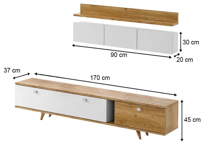 Σύνθεση τηλεόρασης Hera Megapap χρώμα sapphire oak - λευκό 170x37x45εκ.