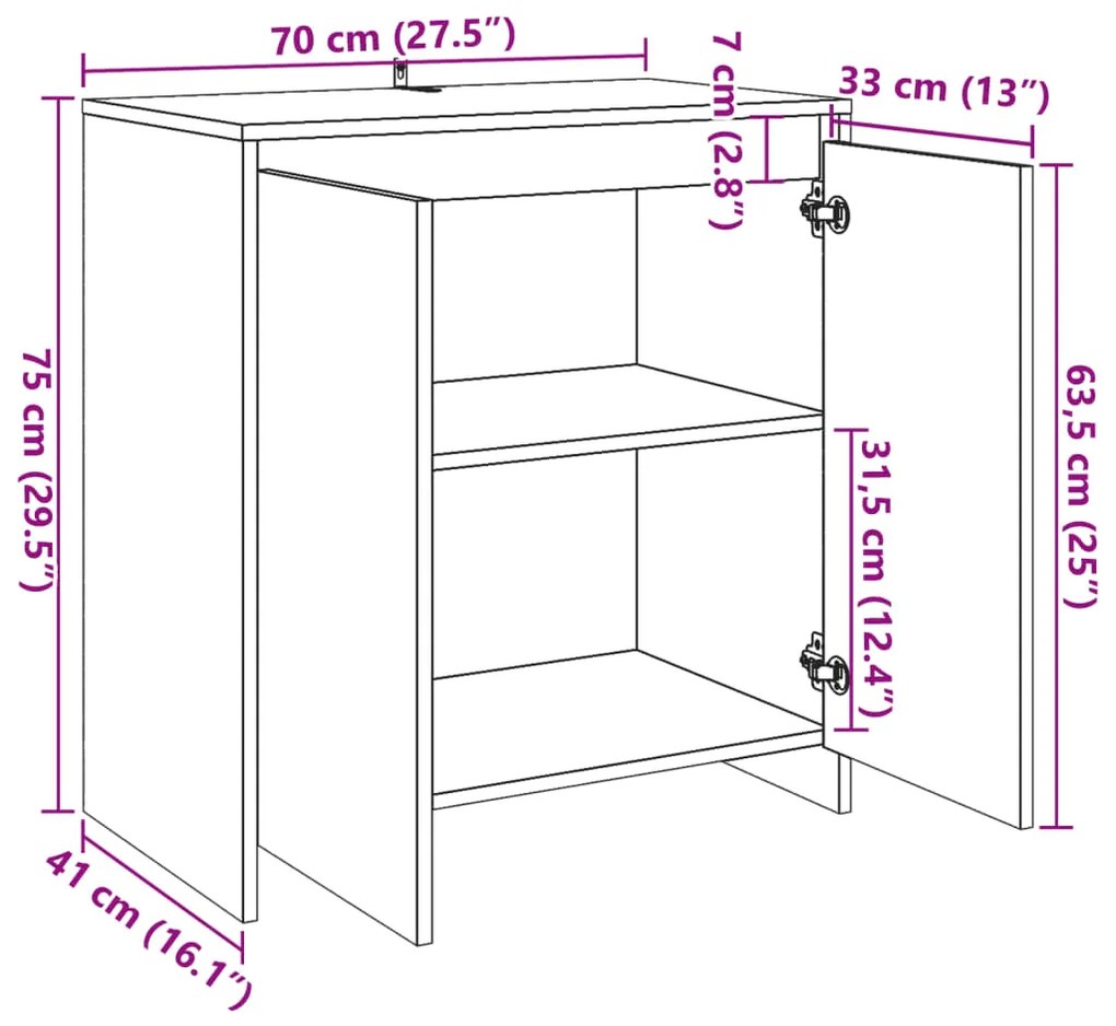 Μπουφές Artisan Δρυς 70x41x75 εκ. από Επεξεργασμένο Ξύλο - Καφέ