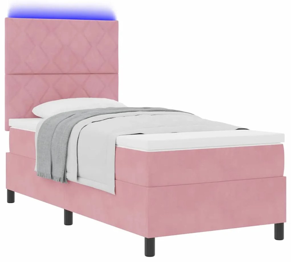 vidaXL Κρεβάτι με ελατήρια με στρώμα Ροζ 100 x 200 cm Βελούδο