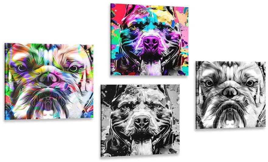 Σετ εικόνων σκύλων σε σχέδιο ποπ αρτ - 4x 60x60