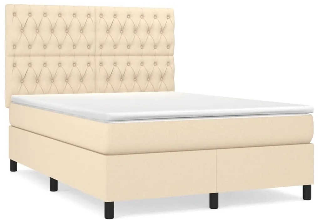 vidaXL Κρεβάτι Boxspring με Στρώμα Κρεμ 140x200 εκ. Υφασμάτινο