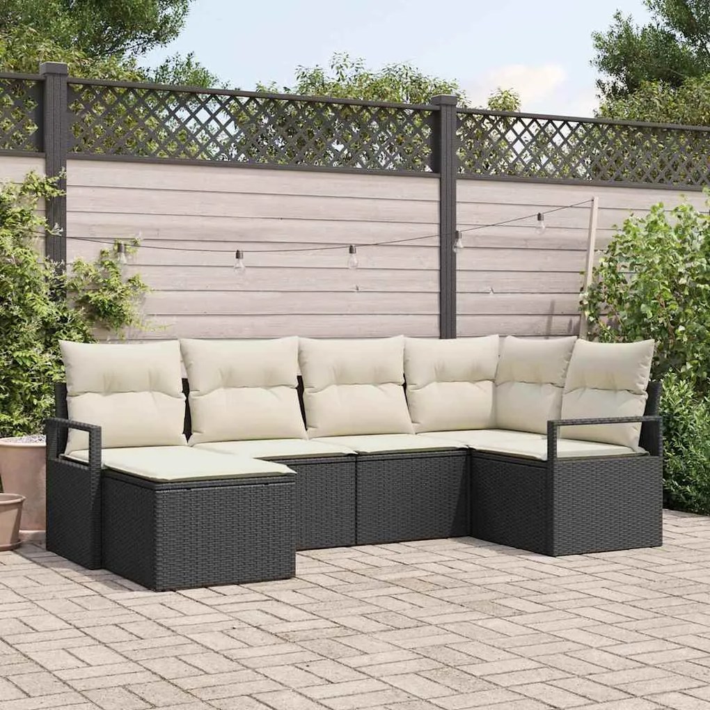 vidaXL Σετ Καναπέ Κήπου 6 pcs Μαύρο, Κρέμα Πολυ rattan, βαμμένο ατσάλι