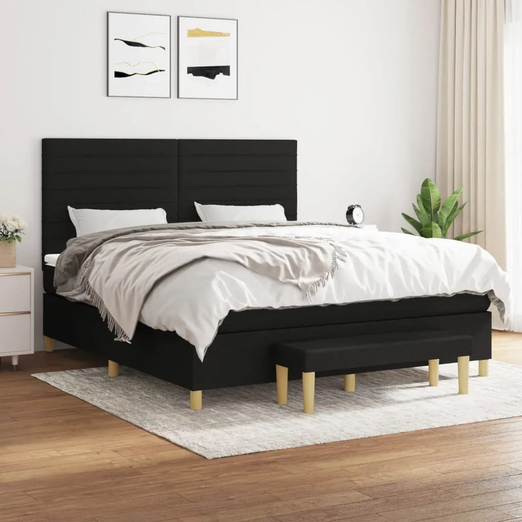 vidaXL Κρεβάτι Boxspring με Στρώμα Μαύρο 180x200 εκ. Υφασμάτινο