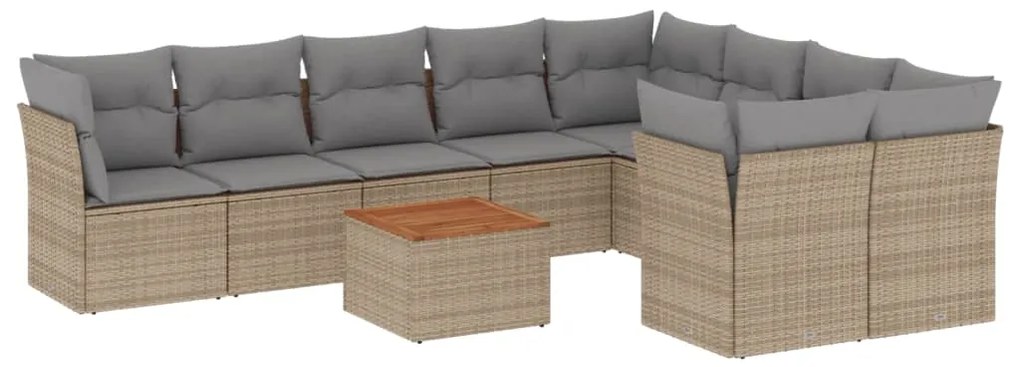 vidaXL Σετ Καναπέ Κήπου 10 τεμ. Μικτό Μπεζ Συνθετ. Ρατάν με Μαξιλάρια