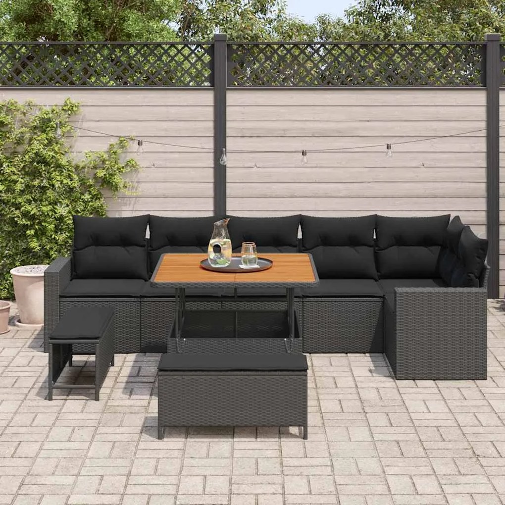 vidaXL Σετ Καναπέ Κήπου 9 pcs Μαύρο συνθετικό ρατάν