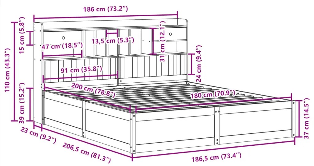 Σκελετός Κρεβατιού Χωρίς Στρώμα 180x200 εκ Μασίφ Ξύλο Πεύκου - Καφέ