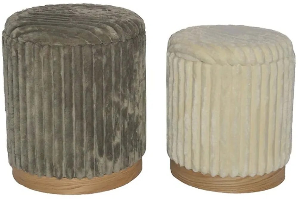 Σκαμπό Poofy Μπουκλέ (Σετ 2Τμχ) 353-000005 Φ40x44/33x38cm Grey-White