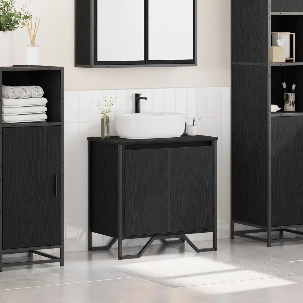 vidaXL Ντουλάπα Νιπτήρα Μπάνιου Μαύρου Δρυού 60x35x60 εκ Κατασκευασμένο Ξύλο