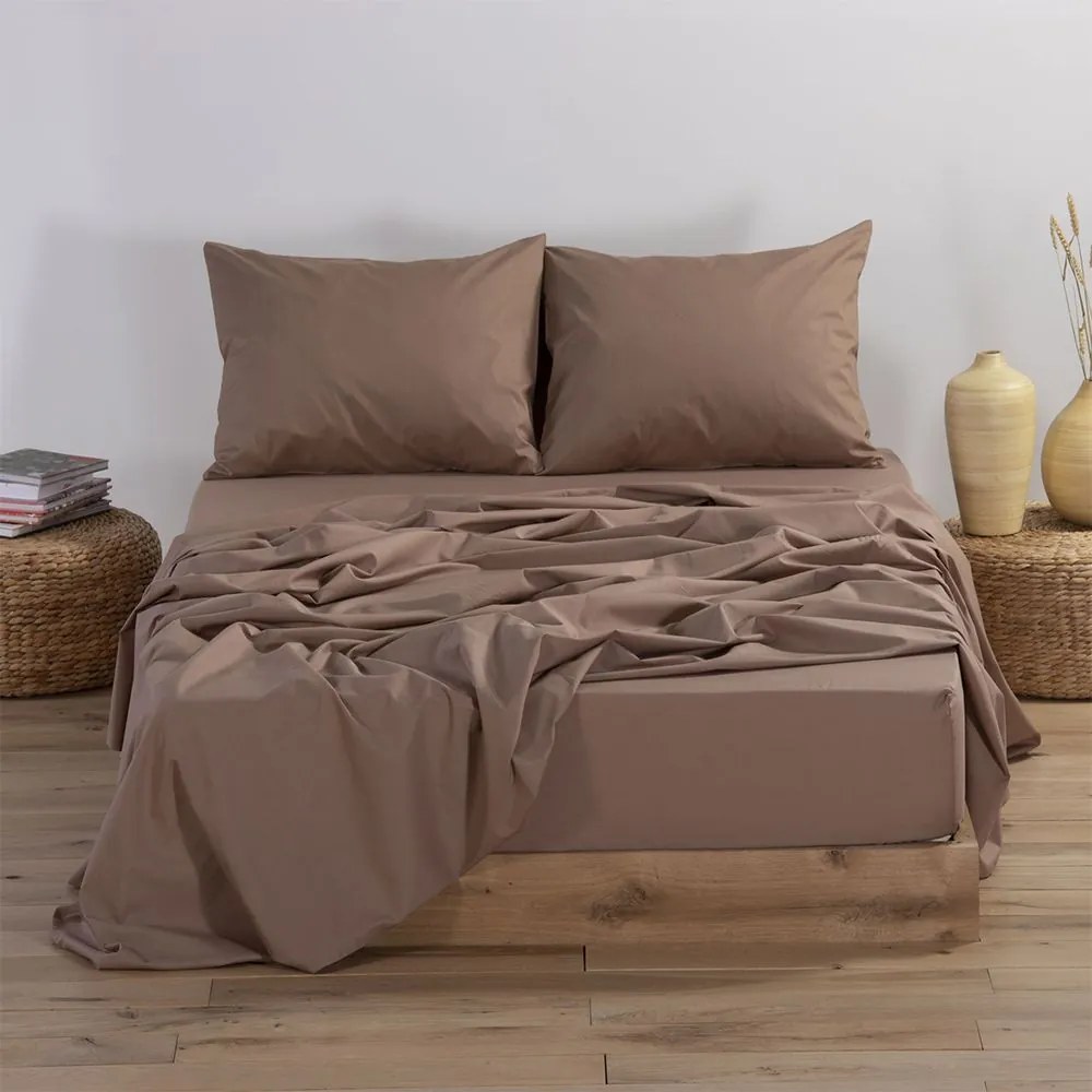 Σεντόνι Με Λάστιχο Basic Brown Nef-Nef Single 100x200cm Με Λάστιχο 100% Βαμβάκι