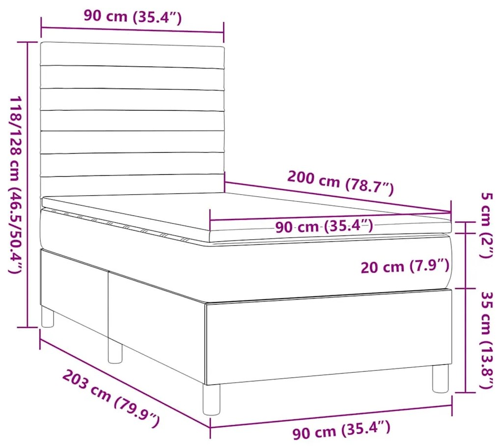 vidaXL Κρεβάτι Boxspring με Στρώμα Σκούρο Καφέ 90x200 εκ. Υφασμάτινο