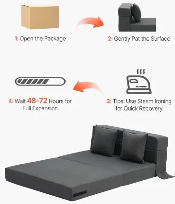 VEVOR Folding Sofa Bed 3-in-1 Foldable Couch Bed with 2 Pillows Dark Grey Twin