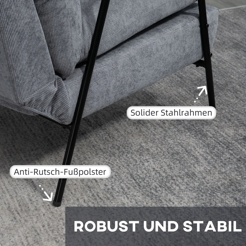 HOMCOM Πολυθρόνα με Οθωμανικό Πολυθρόνα χαλάρωσης, συμπεριλαμβανομένου μαξιλαριού, 68 cm x 91,5 cm x 88 cm, Ανοιχτό γκρι