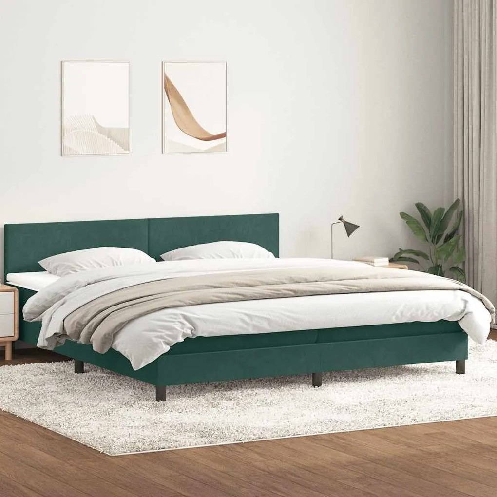 Box Spring Κρεβάτι με στρώμα Σκούρο πράσινο 200x220cm Βελούδινο - Πράσινο