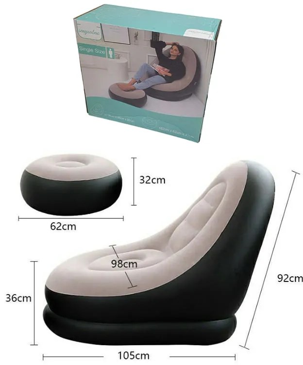 Senyoubao Φουσκωτή Πολυθρόνα με Υποπόδιο Μονή - Inflatable Leisure Sofa Chair and Footstool Single Size