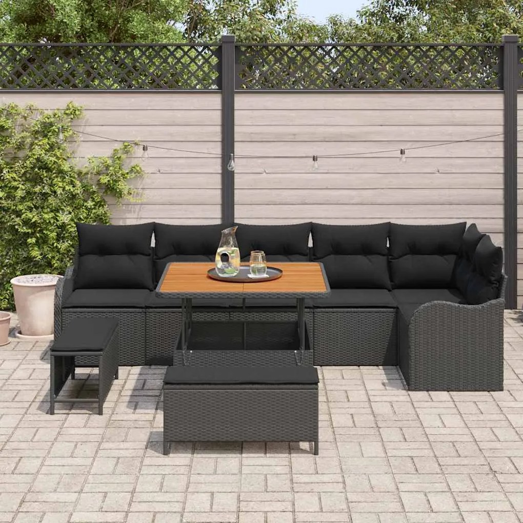 vidaXL Σετ Καναπέ Κήπου Ρυθμιζόμενο ύψος 9 pcs Μαύρο συνθετικό ρατάν