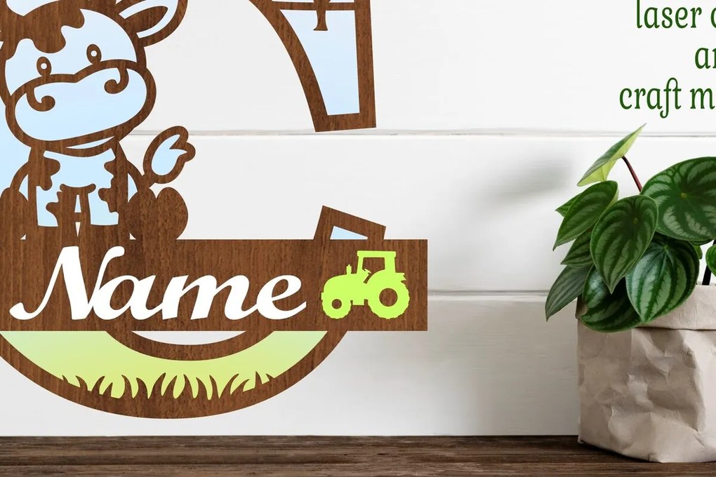 Σετ των 2 Intra απο ξύλο plywood 3mm-4mm πάχος - Μονόγραμμα κεφαλαίων αγελάδας Γράμμα C  Αποκοπή Δίασταση 30x20 cm INTRAFABR-74483555