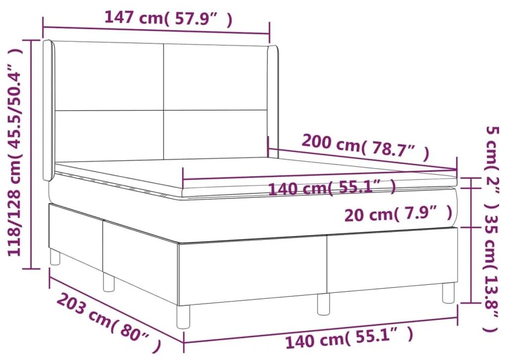 Κρεβάτι Boxspring με Στρώμα &amp; LED Μαύρο 140x200 εκ. Βελούδινο - Μαύρο