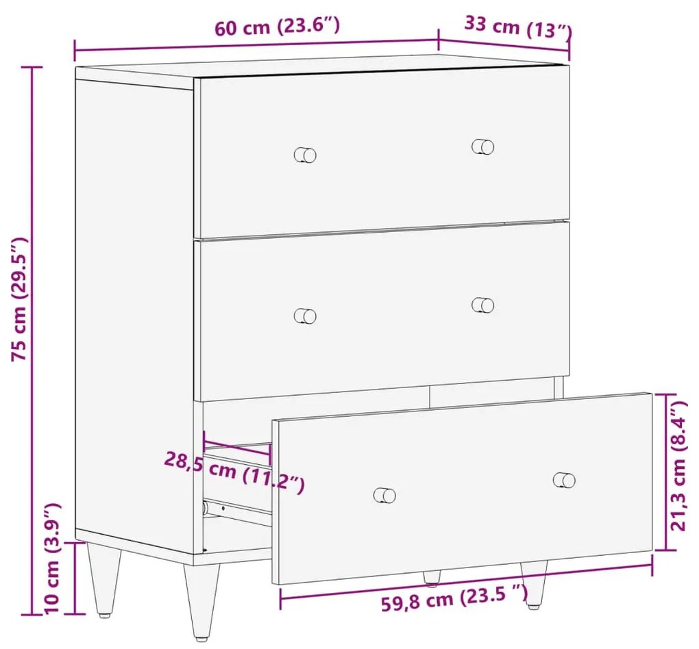 Βοηθητικό Ντουλάπι 60 x 33 x 75 εκ. από Μασίφ Ξύλο Μάνγκο - Μαύρο