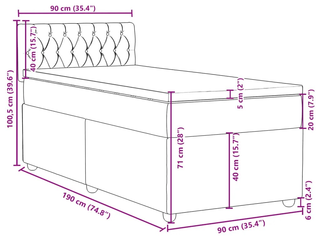 Κρεβάτι Boxspring με Στρώμα Taupe 90x190 εκ.Υφασμάτινο - Μπεζ-Γκρι