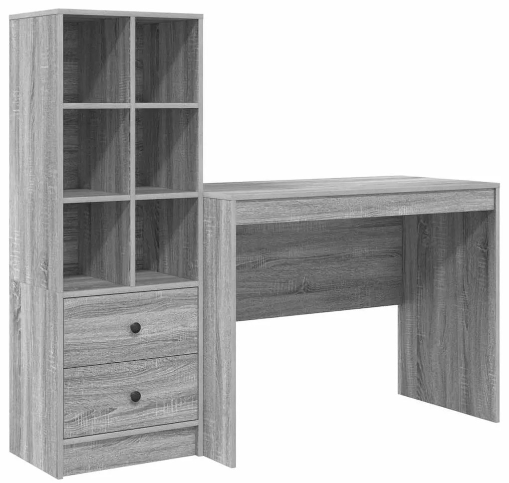 vidaXL Γραφείο με αποθηκευτικό χώρο με συρτάρι 2 pcs Γκρι sonoma