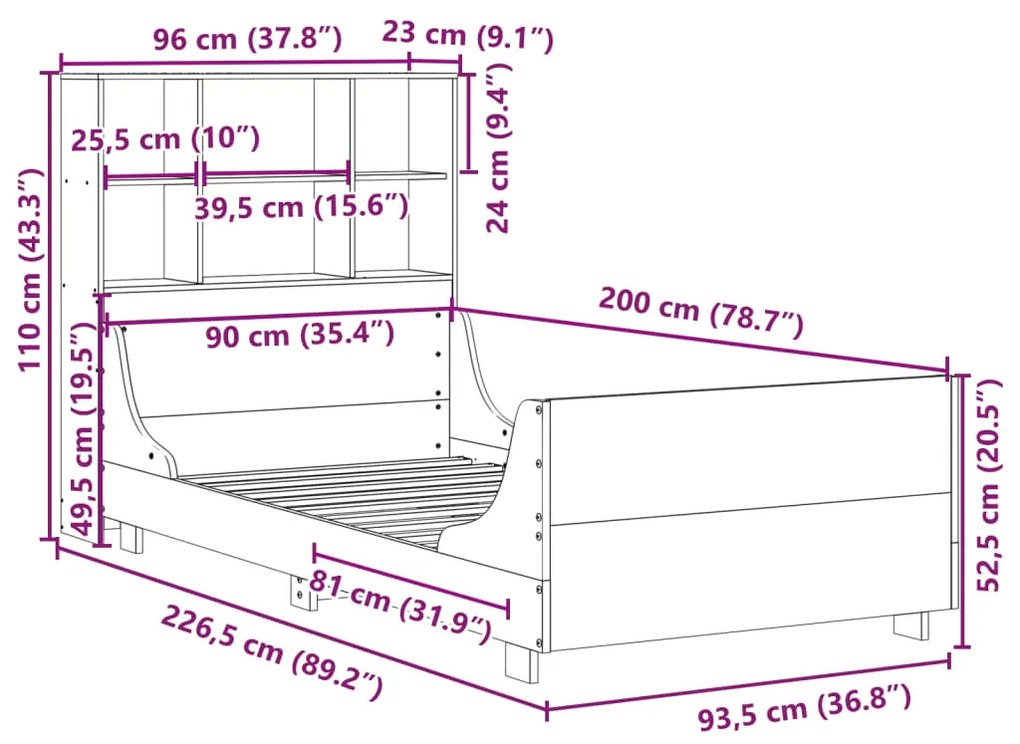 ΚΡΕΒΑΤΙ ΒΙΒΛΙΟΘΗΚΗ ΧΩΡΙΣ ΣΤΡΩΜΑ ΚΑΦΕ 90X200 ΕΚ ΜΑΣΙΦ ΠΕΥΚΟ 3323817