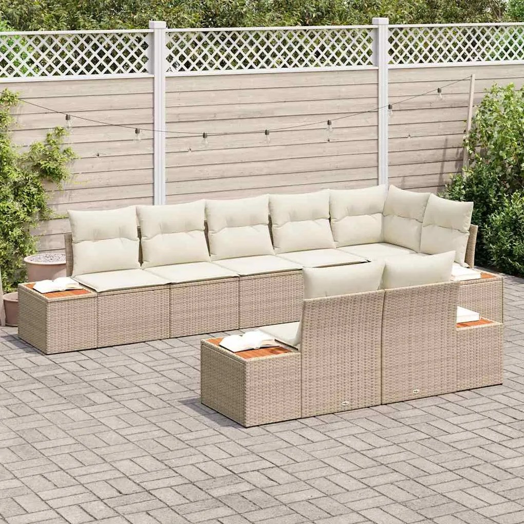 vidaXL Σετ Καναπέ Κήπου με μαξιλάρι 8 pcs Μπεζ Πολυ ράταν