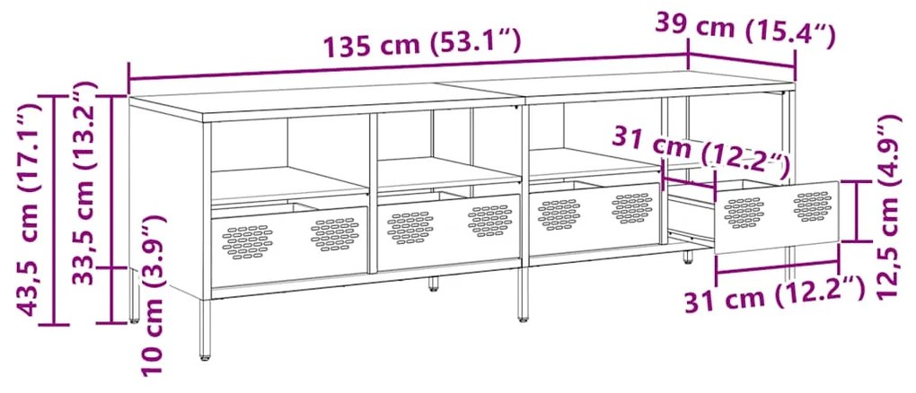 Έπιπλο Τηλεόρασης Λευκό 135x39x43,5 εκ. Ατσάλι Ψυχρής Έλασης - Λευκό