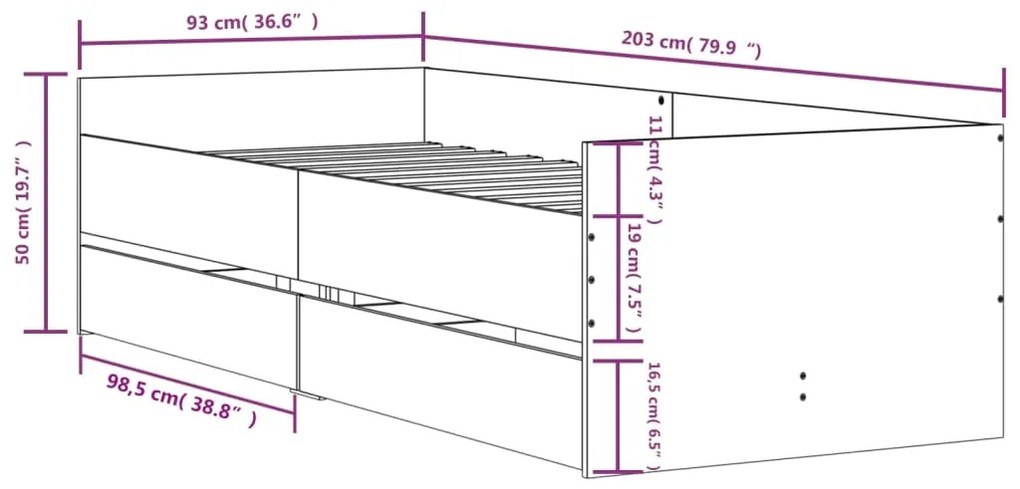 Πλαίσιο Κρεβατιού με Συρτάρια Καφέ Δρυς 100x200 εκ. - Καφέ