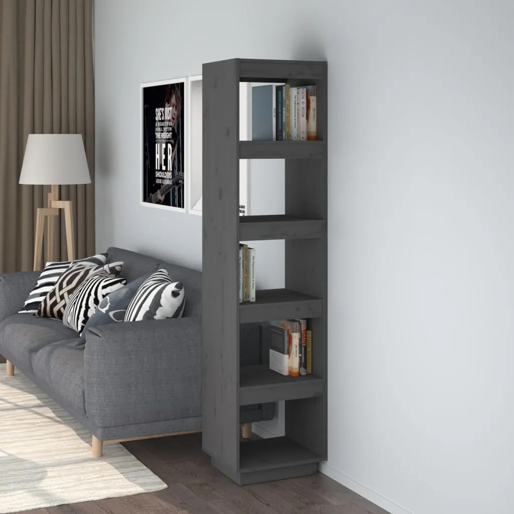 vidaXL Βιβλιοθήκη/Διαχωριστικό Χώρου Γκρι 40x35x167 εκ. Μασίφ Πεύκο