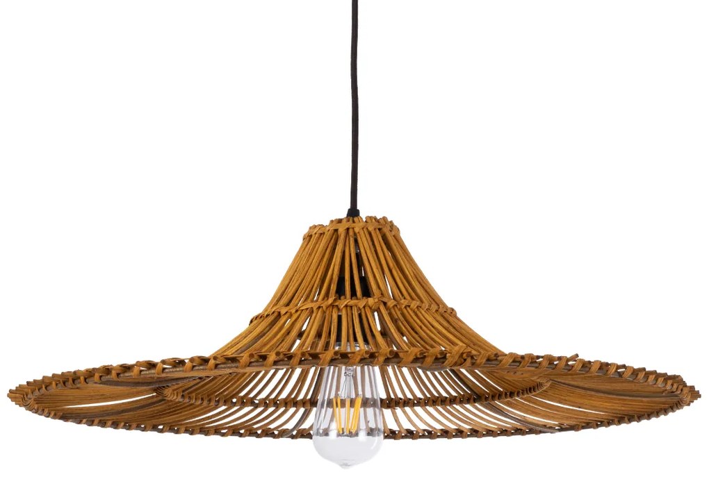 02310 GloboStar® PALERMO 02310 Boho Κρεμαστό Φωτιστικό Πλέγμα Μονόφωτο 1 x E27 IP20 Καφέ Ξύλο - Μ60 x Π60 x Υ18cm