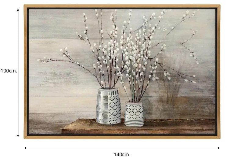 Πίνακας σε καμβά &quot;Willow Flowers&quot; Megapap ψηφιακής εκτύπωσης με κορνίζα χρώμα χρυσό 140x100x3εκ.