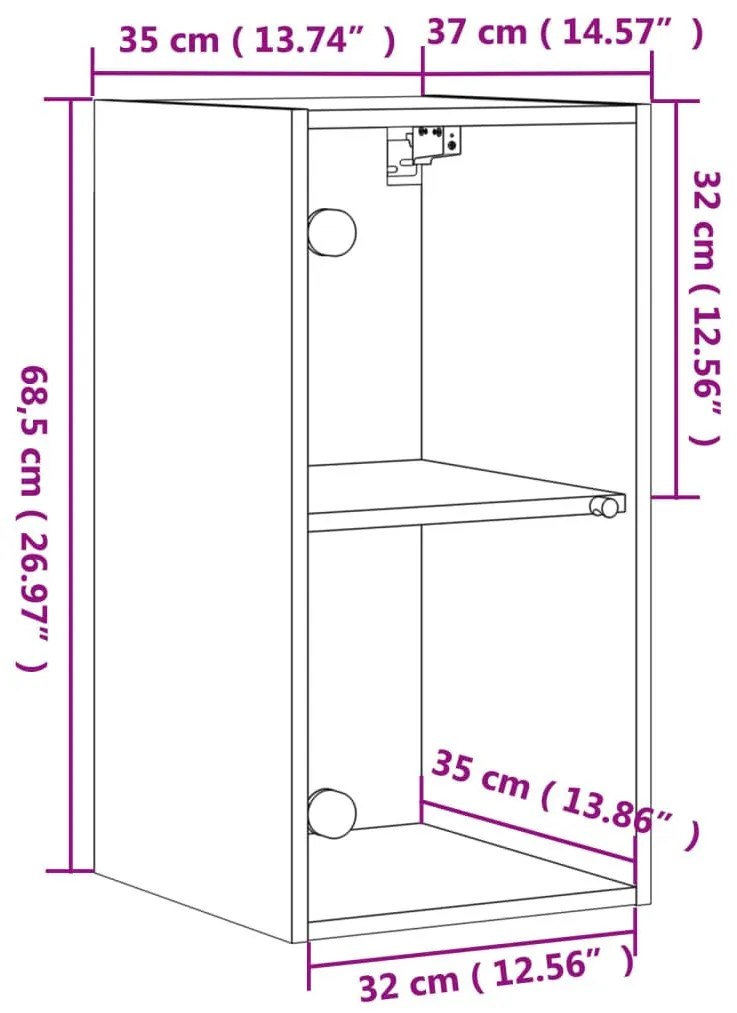 Ντουλάπι Τοίχου Καφέ Δρυς 35x37x68,5 εκ. Γυάλινες Πόρτες - Καφέ