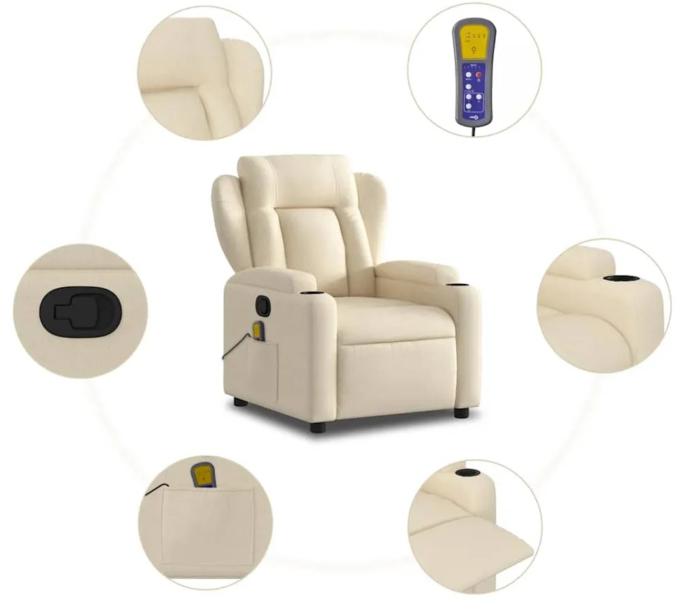 vidaXL Πολυθρόνα Μασάζ Ανακλινόμενη Κρεμ Υφασμάτινη