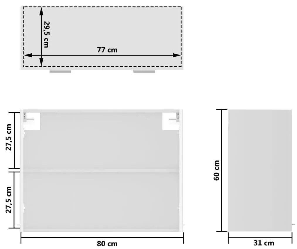 Ντουλάπι Κρεμαστό με Τζάμι Γυαλ. Λευκό 80x31x60 εκ. Επεξ. Ξύλο - Λευκό