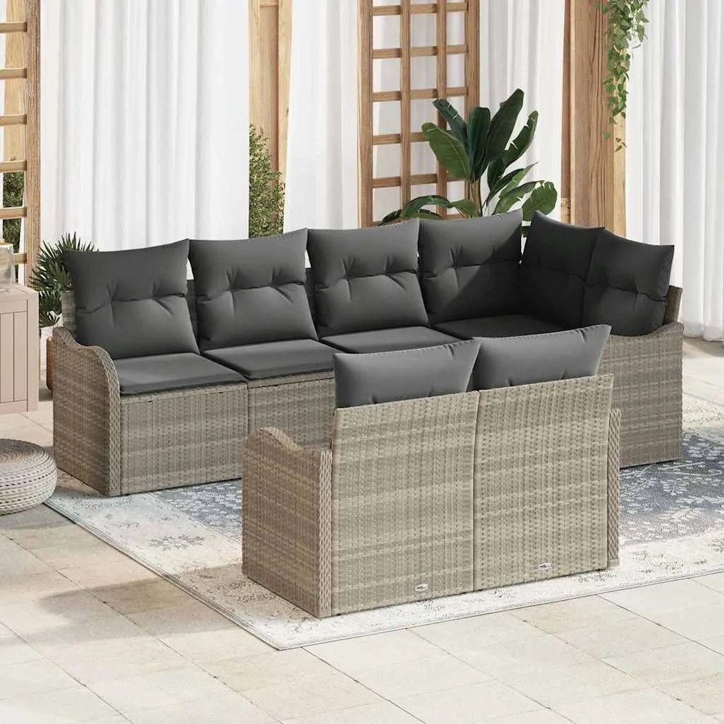 vidaXL Σετ Καναπέ Κήπου με μαξιλάρι 7 pcs Ανοιχτό γκρι Πολυ ράταν