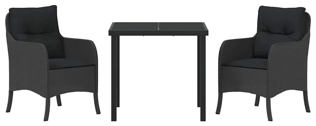 vidaXL Σέτ φαγητού για κήπο με μαξιλάρι 3 pcs Μαύρο συνθετικό ρατάν