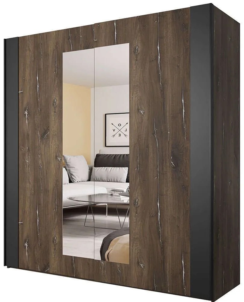 Ντουλάπα Δίφυλλη Συρόμενη Sigon 162422049 200x64x213cm Dark Brown-Black Δίφυλλη