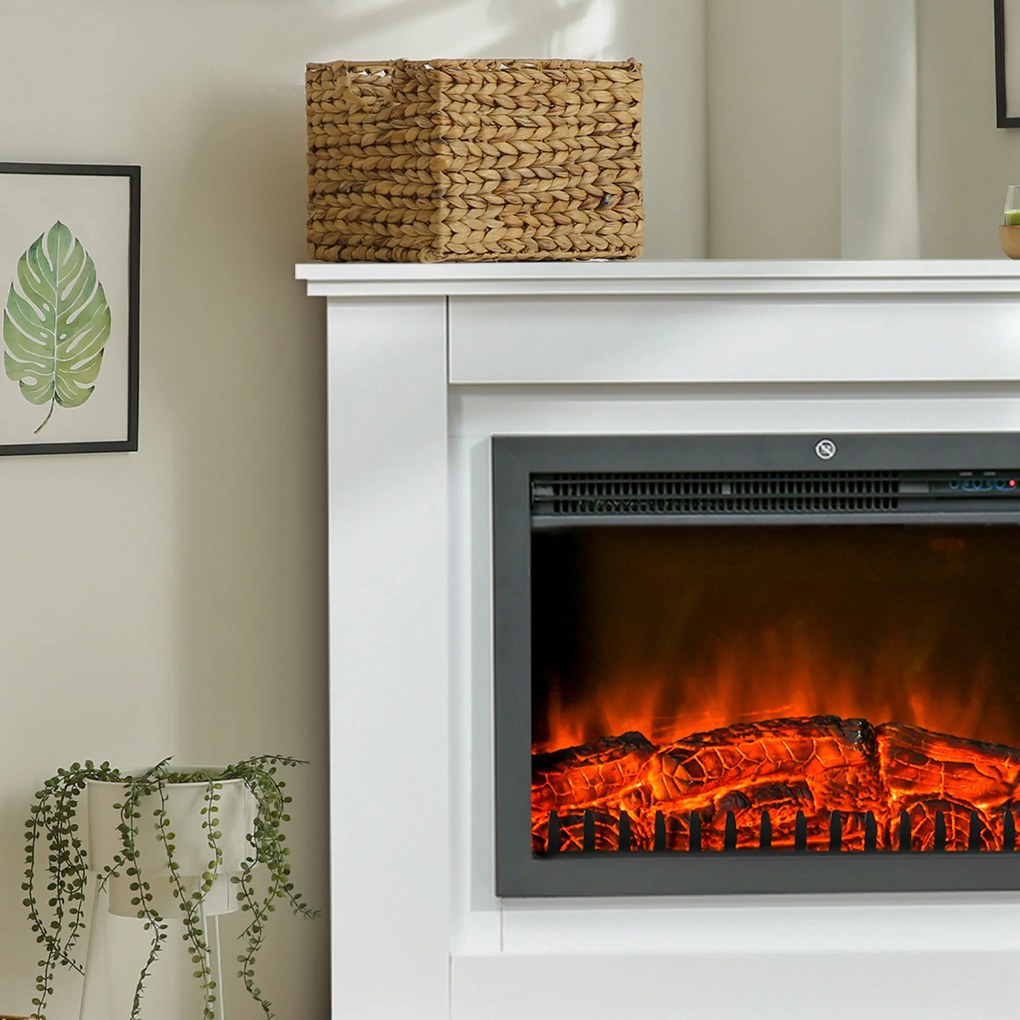 HOMCOM Ηλεκτρικό τζάκι, 3D LED φλόγες, τηλεχειριστήριο, χρονοδιακόπτης, MDF, Λευκό